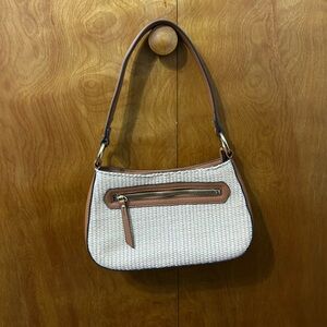 Nanette Lepore Cream Woven Shoulder Bag with Tan Trim